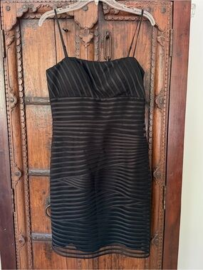 WHBM Black Sleeveless Shadow Striped Dress